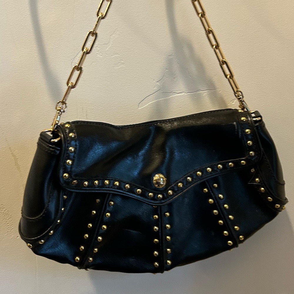 Maxx New York Black and Gold Studded Shoulder Bag